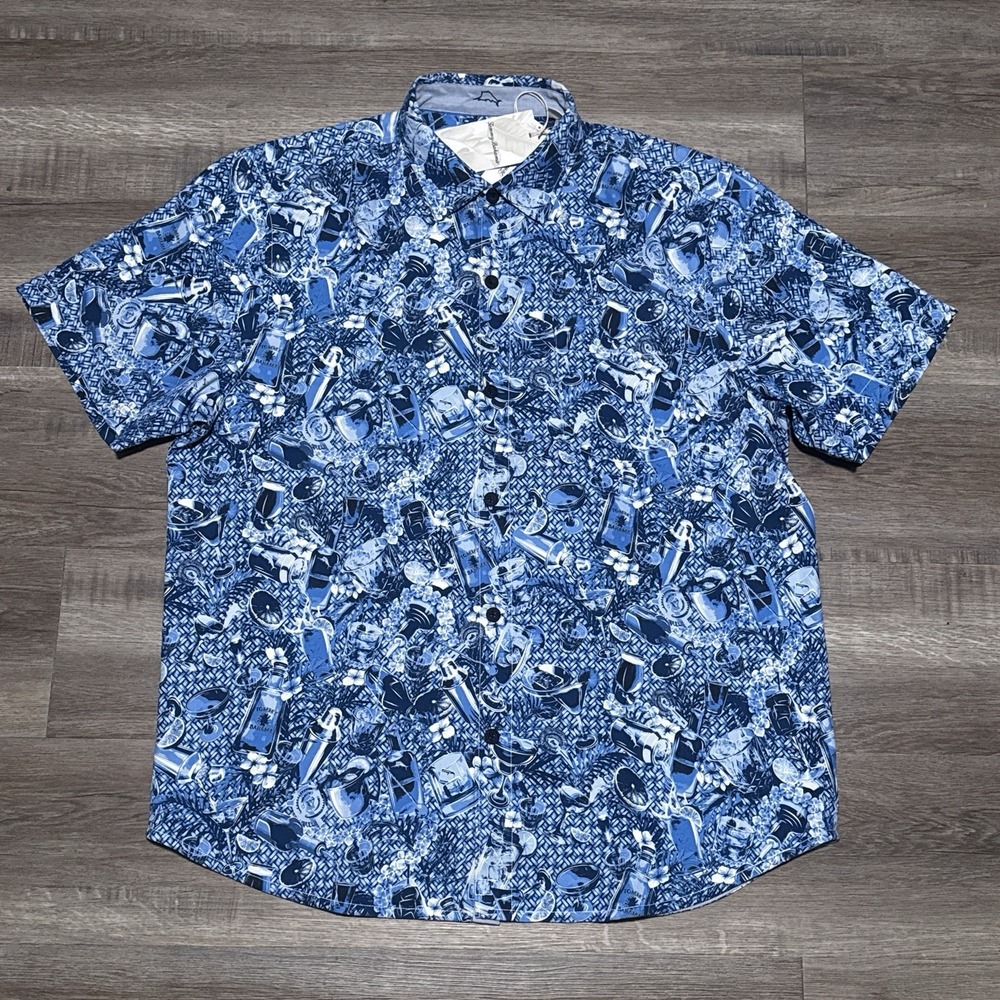 Tommy Bahama 100% Silk Island Mixer Blue Hawaiian Camp Shirt Men's Large L NEW